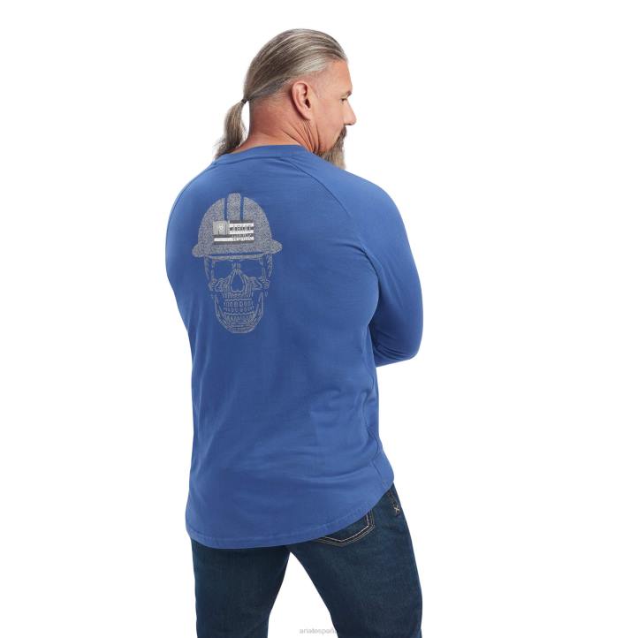 camiseta con gráfico de cuello redondo fuerte de algodón con barras de refuerzo Ariat hombres azul verdadero/aleación tapas 044J801