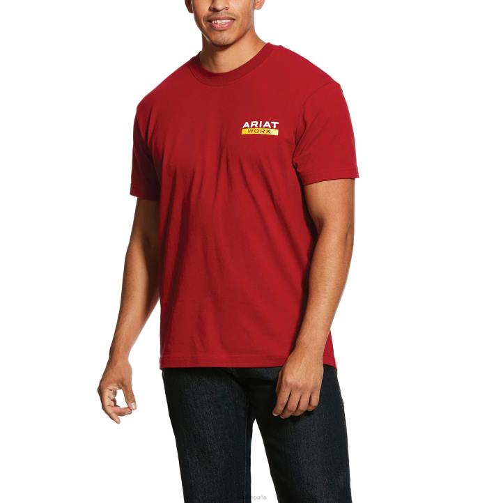 camiseta con gráfico de cuello redondo fuerte de algodón con barras de refuerzo Ariat hombres río rojo tapas 044J691