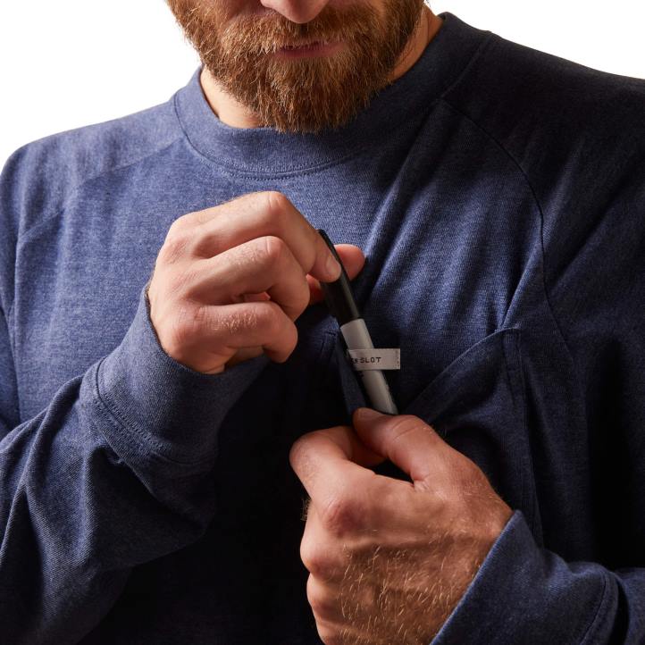 camiseta con gráfico fuerte de algodón con barras de refuerzo Ariat hombres jaspeado azul marino tapas 044J617