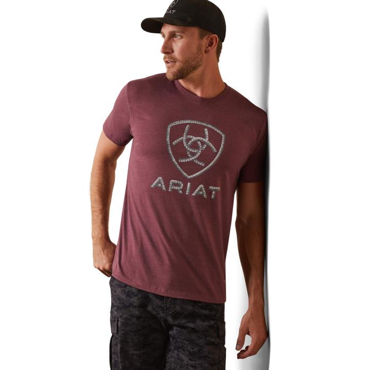 camiseta con logo de barra de acero Ariat hombres brezo burdeos tapas 044J702