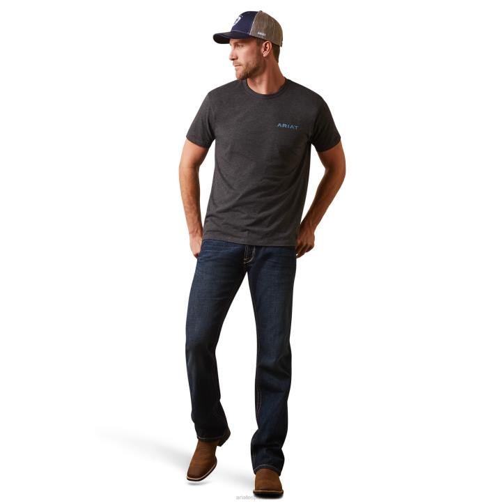 camiseta con logo de paisaje Ariat hombres brezo de carbón tapas 044J625