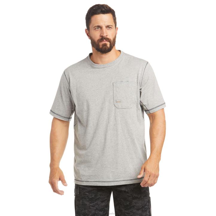 camiseta con logo de trabajador de barras de refuerzo Ariat hombres cuero gris tapas 044J664