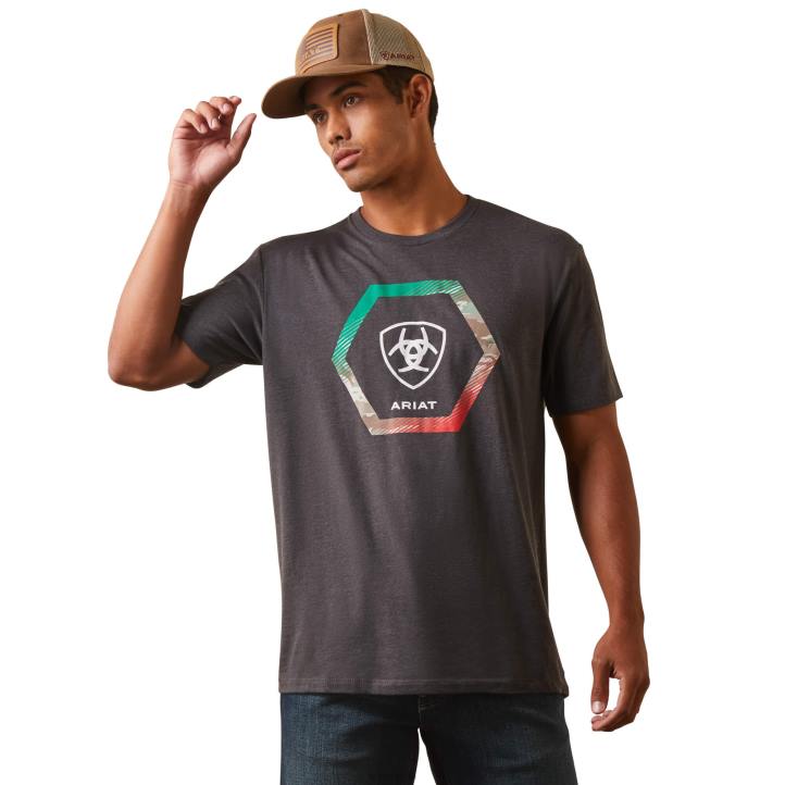 camiseta con ribete de reconocimiento Ariat hombres brezo de carbón tapas 044J753