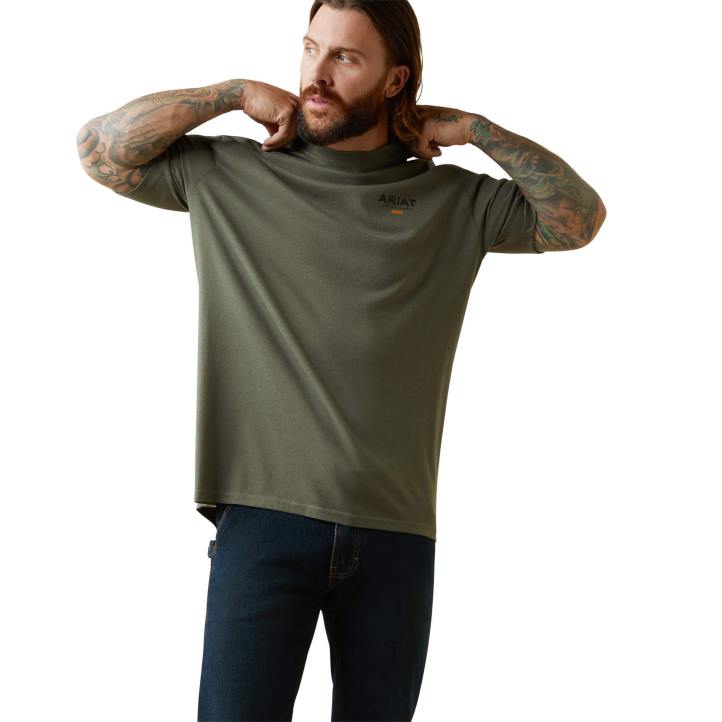 camiseta de algodón con logo fuerte Ariat hombres brezo escarabajo tapas 044J592