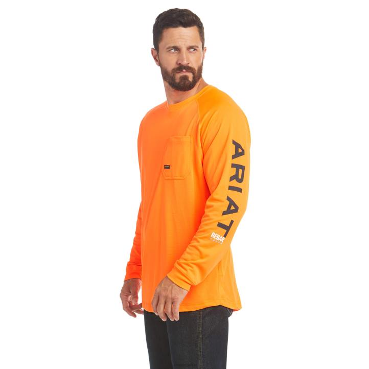 camiseta de luchador de calor de barras de refuerzo Ariat hombres naranja neón tapas 044J636