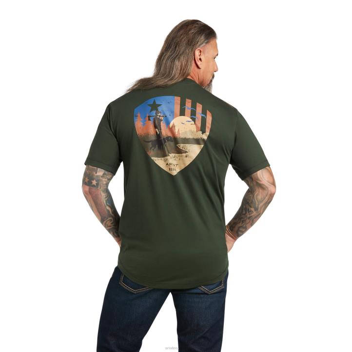camiseta de perro de trabajo de trabajador de barras de refuerzo Ariat hombres Bosque profundo tapas 044J749