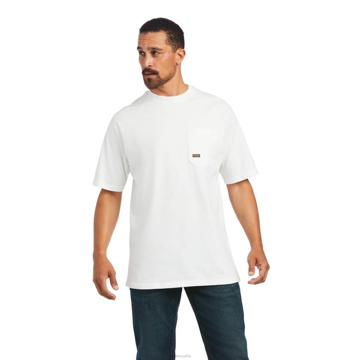camiseta fuerte de algodón con barras de refuerzo 1 Ariat hombres blanco tapas 044J642