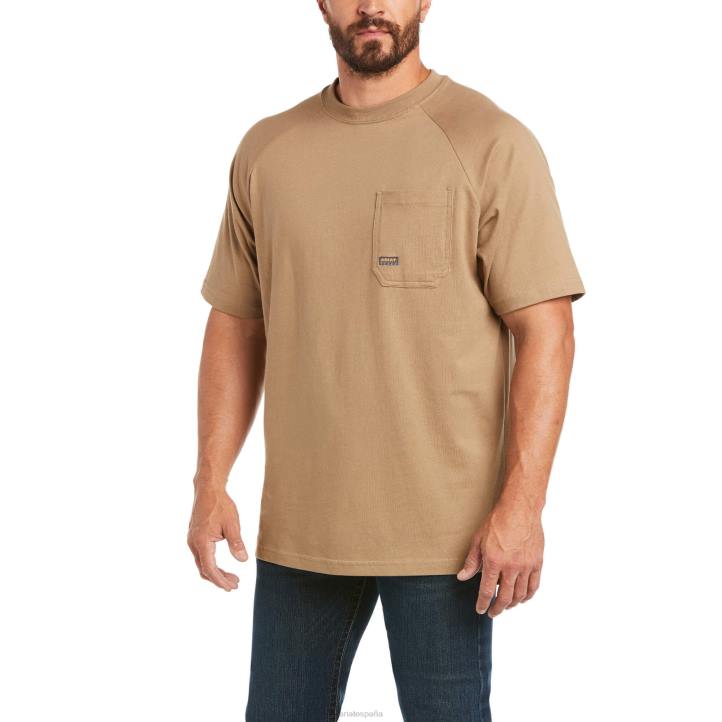 camiseta fuerte de algodón con barras de refuerzo 1 Ariat hombres caqui tapas 044J646