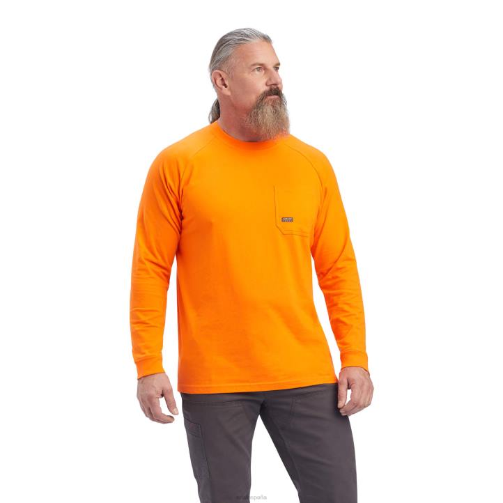 camiseta fuerte de algodón con barras de refuerzo 2 Ariat hombres naranja de seguridad tapas 044J886