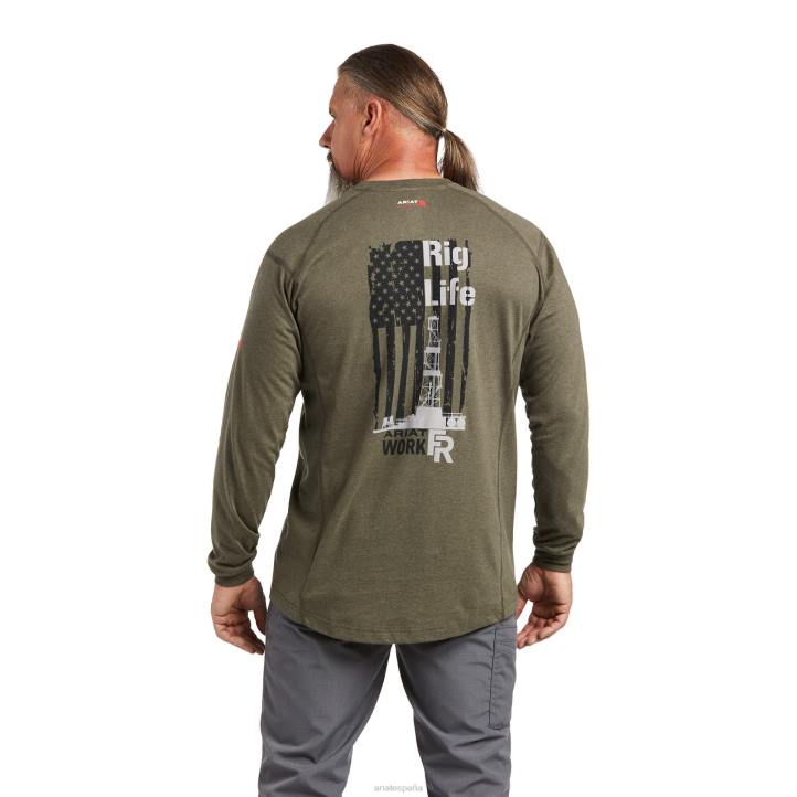 camiseta gráfica fr air rig life Ariat hombres brezo salvia tapas 044J804