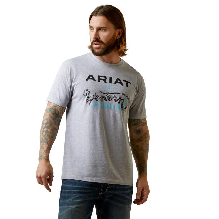 camiseta roper western aloha Ariat hombres cuero gris tapas 044J930
