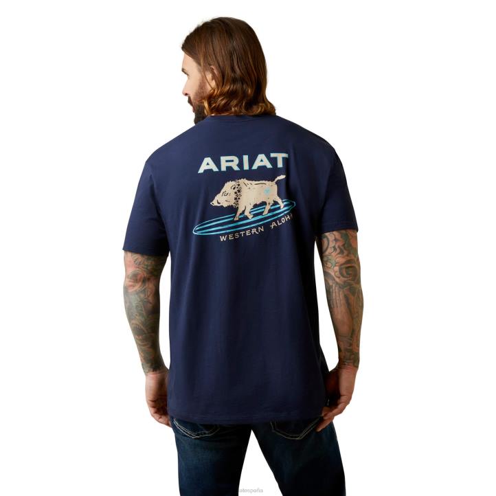 camiseta surf jabalí occidental aloha Ariat hombres Armada tapas 044J916