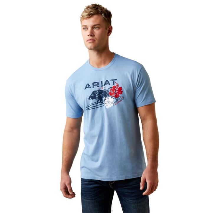 camiseta surfboarding western aloha Ariat hombres brezo azul claro tapas 044J915