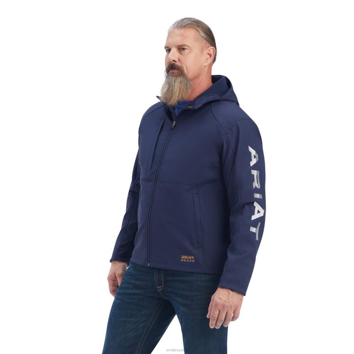 chaqueta softshell con capucha y logo de lona elástica Rebar Ariat hombres azul marino/gris tapas 044J1651