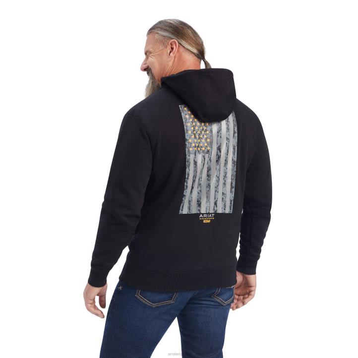 sudadera con capucha y cremallera completa con bandera reflectante de rebar workman Ariat hombres negro tapas 044J1480