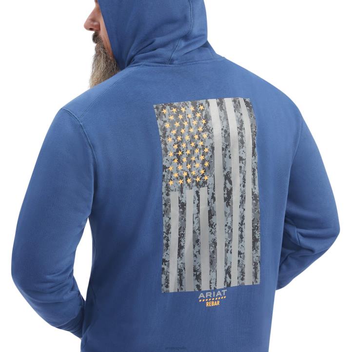 sudadera con capucha y cremallera completa con bandera reflectante de rebar workman Ariat hombres verdadera marina tapas 044J1499