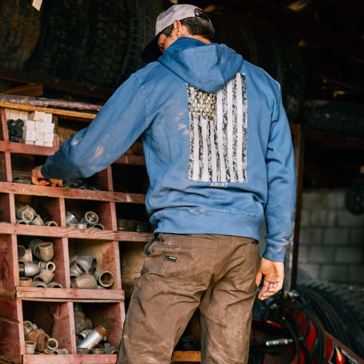 sudadera con capucha y cremallera completa con bandera reflectante de rebar workman Ariat hombres verdadera marina tapas 044J1499