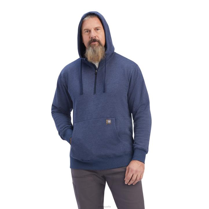 sudadera con capucha y cremallera de 1/4 de rebar workman Ariat hombres jaspeado azul marino tapas 044J1440