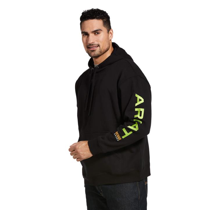 sudadera con capucha y gráfico de barras de refuerzo Ariat hombres negro/lima tapas 044J1395