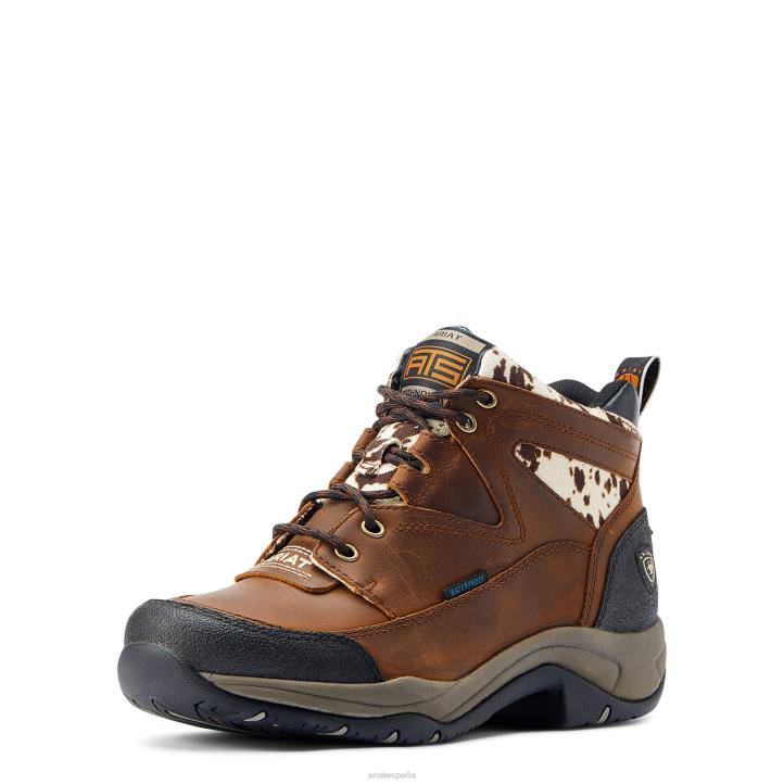 bota impermeable terreno Ariat mujer estampado de vaca marrón desgastado/moteado calzado 044J2226