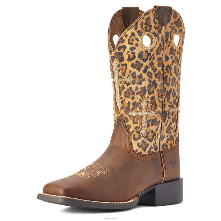 Bota vaquera Round Up Crossroads Ariat mujer bronceado desgastado calzado 044J2184