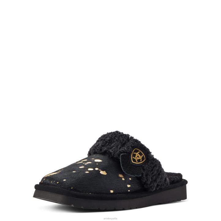 pantuflas jackie con puntera cuadrada Ariat mujer pelo negro dorado en calzado 044J2488