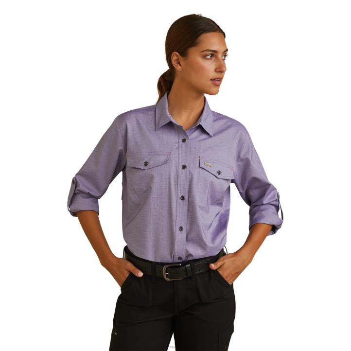 barra de refuerzo hecha resistente camisa de trabajo venttek durastretch Ariat mujer Brezo azul de Córcega tapas 044J3078