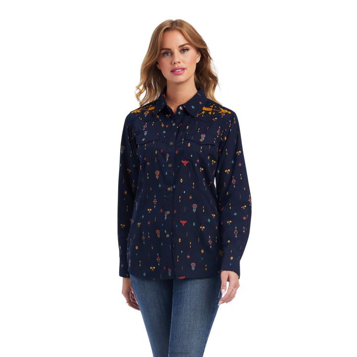 camisa a presión real dakota Ariat mujer estampado múltiple azul marino tapas 044J3136