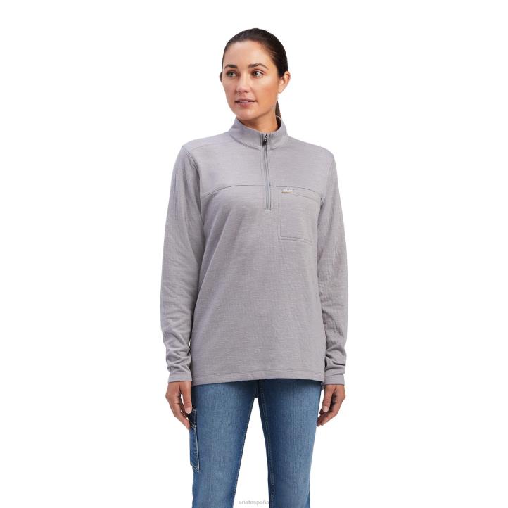 camisa con cremallera de 1/4 de base de refuerzo Ariat mujer cuero gris tapas 044J3274