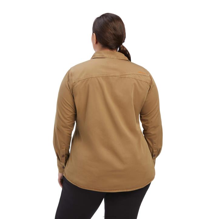 camisa de trabajo de sarga lavada con barras de refuerzo Ariat mujer caqui tapas 044J3048