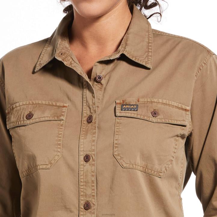 camisa de trabajo de sarga lavada con barras de refuerzo Ariat mujer caqui tapas 044J3048