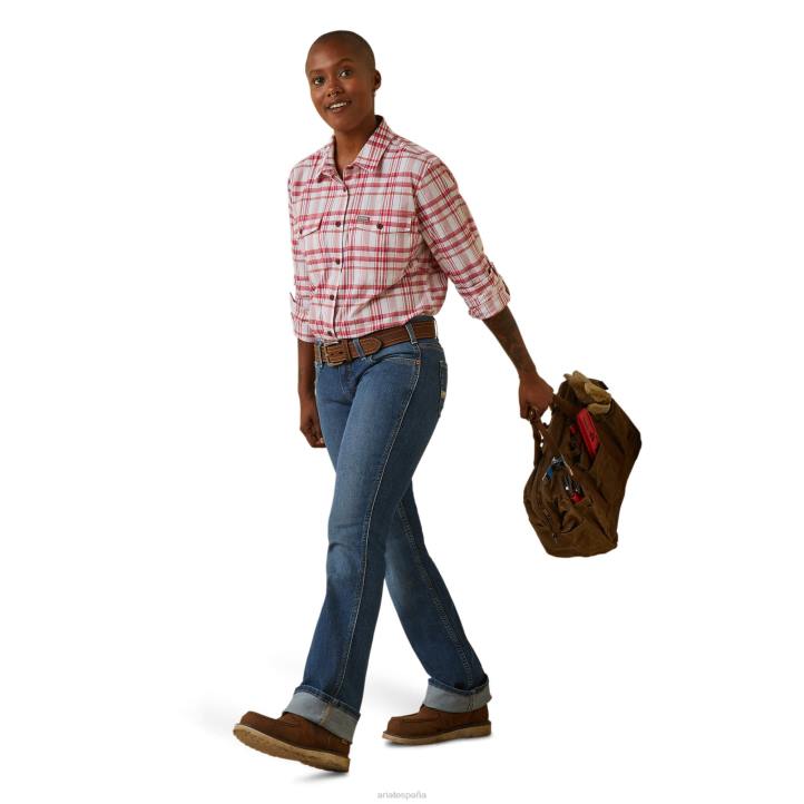 camisa de trabajo durastretch resistente hecha con barras de refuerzo Ariat mujer cerezas julibee cuadros tapas 044J2960