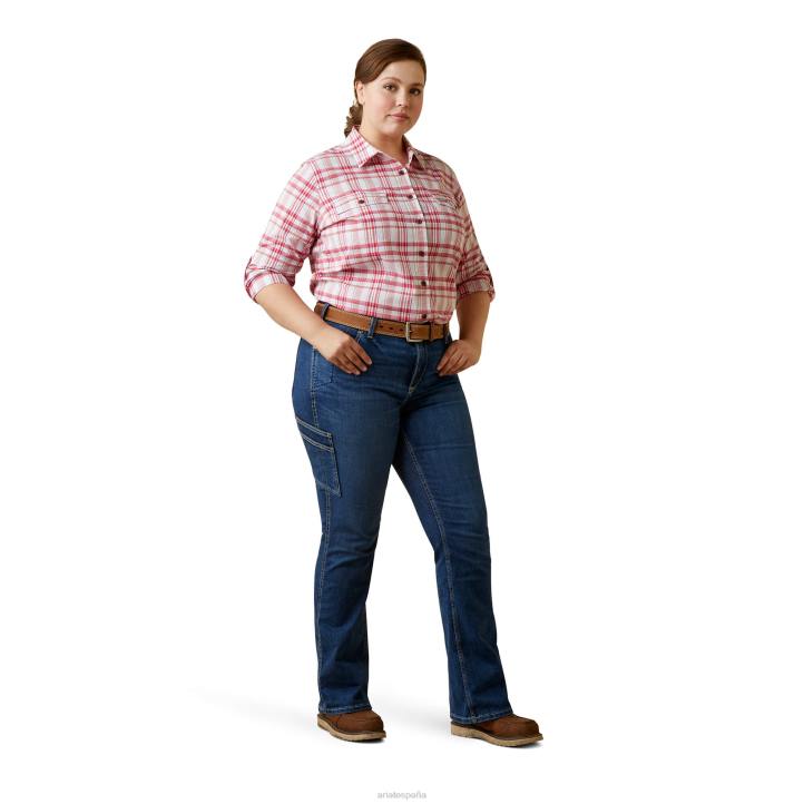 camisa de trabajo durastretch resistente hecha con barras de refuerzo Ariat mujer cerezas julibee cuadros tapas 044J2960