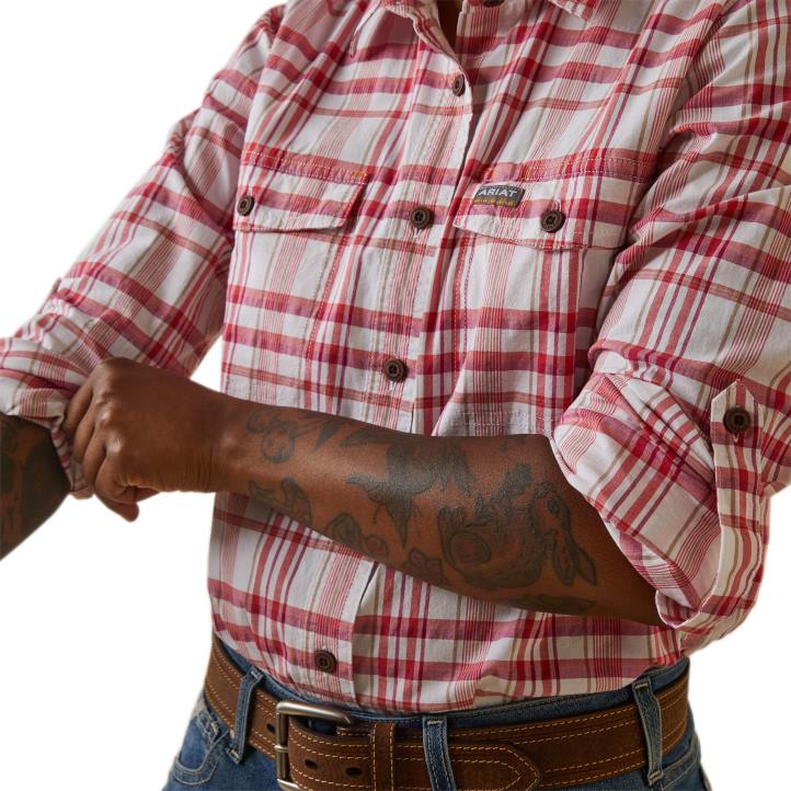 camisa de trabajo durastretch resistente hecha con barras de refuerzo Ariat mujer cerezas julibee cuadros tapas 044J2960