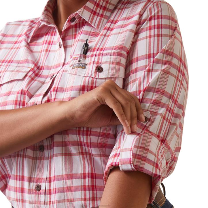 camisa de trabajo durastretch resistente hecha con barras de refuerzo Ariat mujer cerezas julibee cuadros tapas 044J2960
