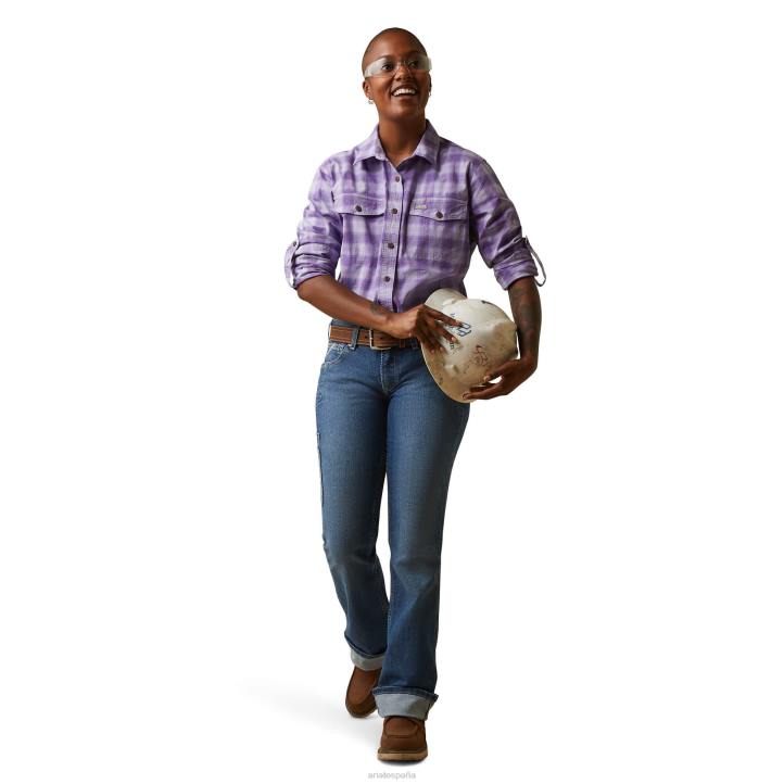 camisa de trabajo durastretch resistente hecha con barras de refuerzo Ariat mujer cuadros lavanda tapas 044J3052