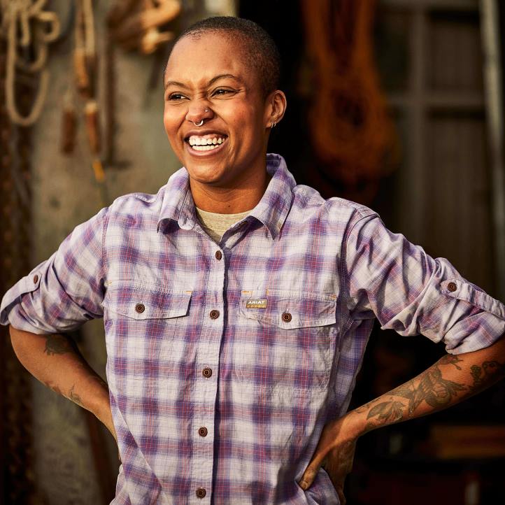 camisa de trabajo durastretch resistente hecha con barras de refuerzo Ariat mujer cuadros lavanda tapas 044J3052