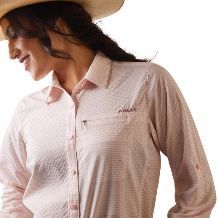 camisa elástica venttek Ariat mujer rubor coral/cuadros blancos tapas 044J2782