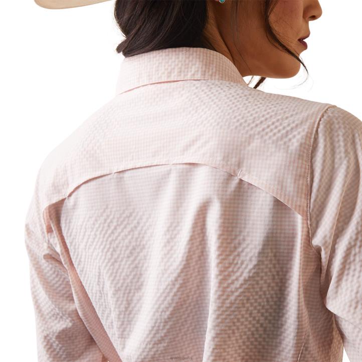 camisa elástica venttek Ariat mujer rubor coral/cuadros blancos tapas 044J2782