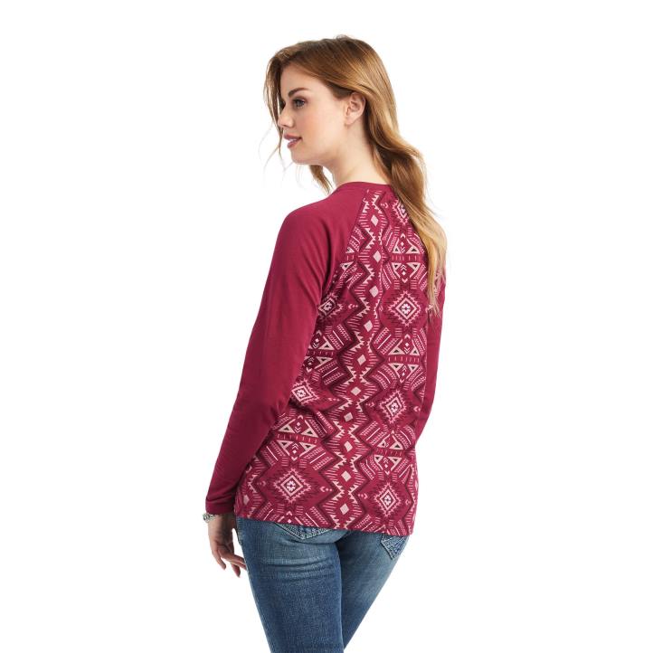 camisa henley estampada real Ariat mujer laberinto multi/rojo remolacha tapas 044J3001