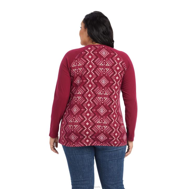 camisa henley estampada real Ariat mujer laberinto multi/rojo remolacha tapas 044J3001