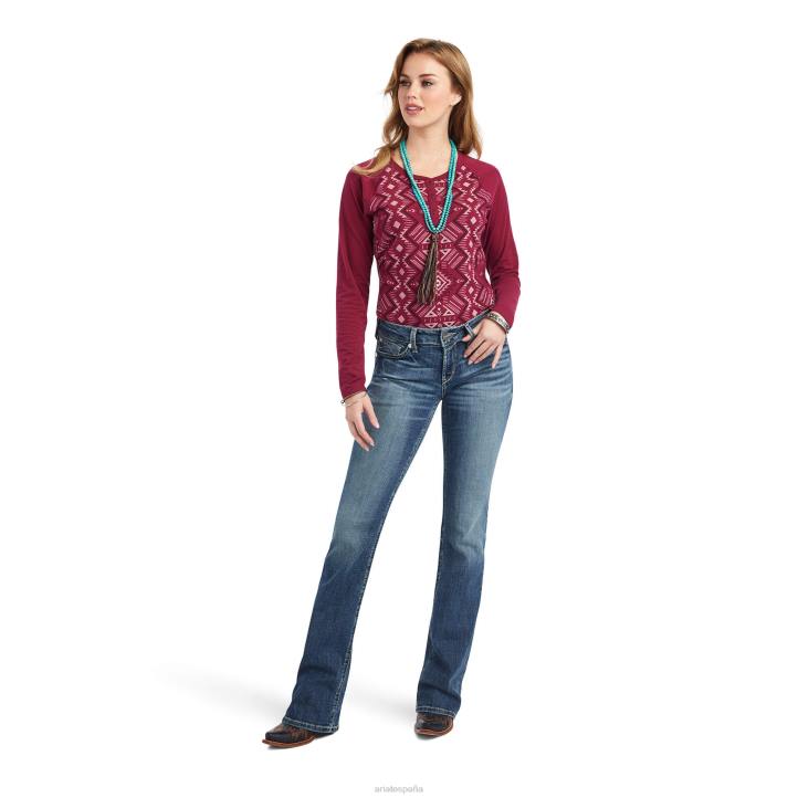 camisa henley estampada real Ariat mujer laberinto multi/rojo remolacha tapas 044J3001