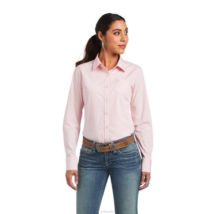 camisa kirby elástica resistente a las arrugas Ariat mujer rosa nupcial/cuadro vichy blanco tapas 044J2853