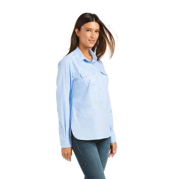 camisa popover loyola Ariat mujer cambray azul tapas 044J3273