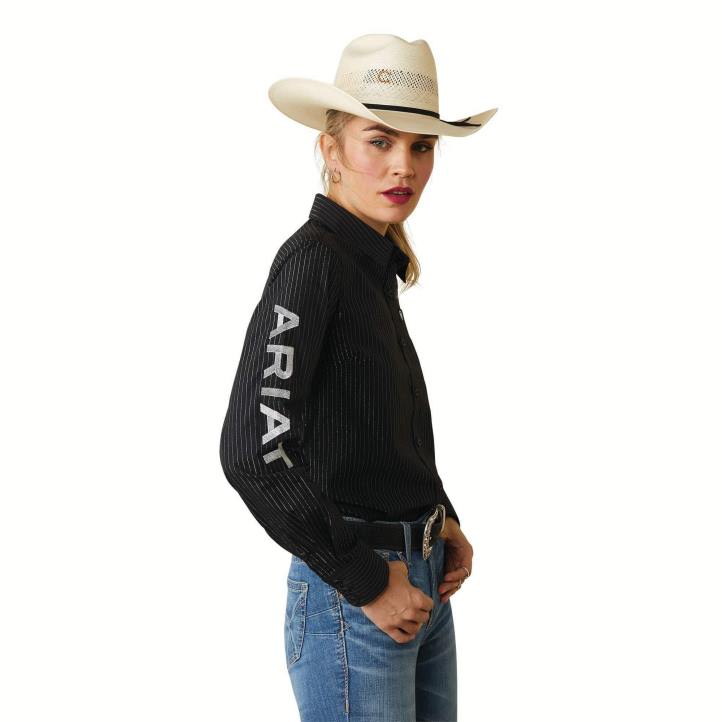 camiseta elástica del equipo Kirby Ariat mujer negro con lurex plateado tapas 044J2850
