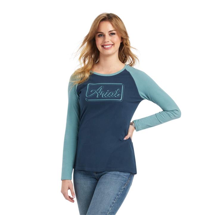 verdadera camiseta de béisbol Ariat mujer azul marino medianoche/ártico tapas 044J3116
