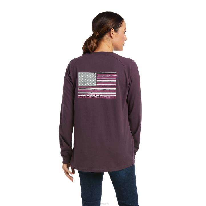 camiseta con bandera de la marca Rebar Cottonstrong Ariat mujer ciruela perfecta tapas 044J2917
