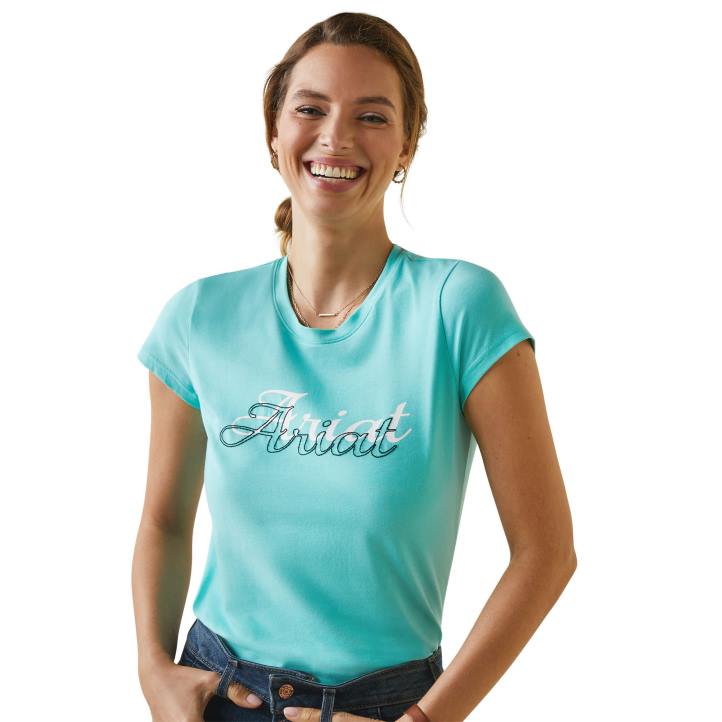 camiseta con contorno universitario Ariat mujer piscina azul tapas 044J3290