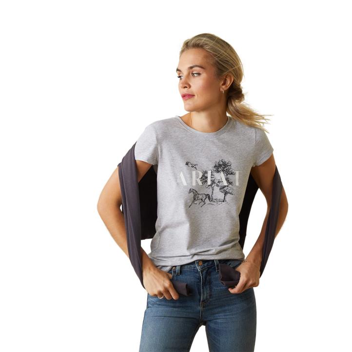 camiseta con escena toile Ariat mujer cuero gris tapas 044J2965