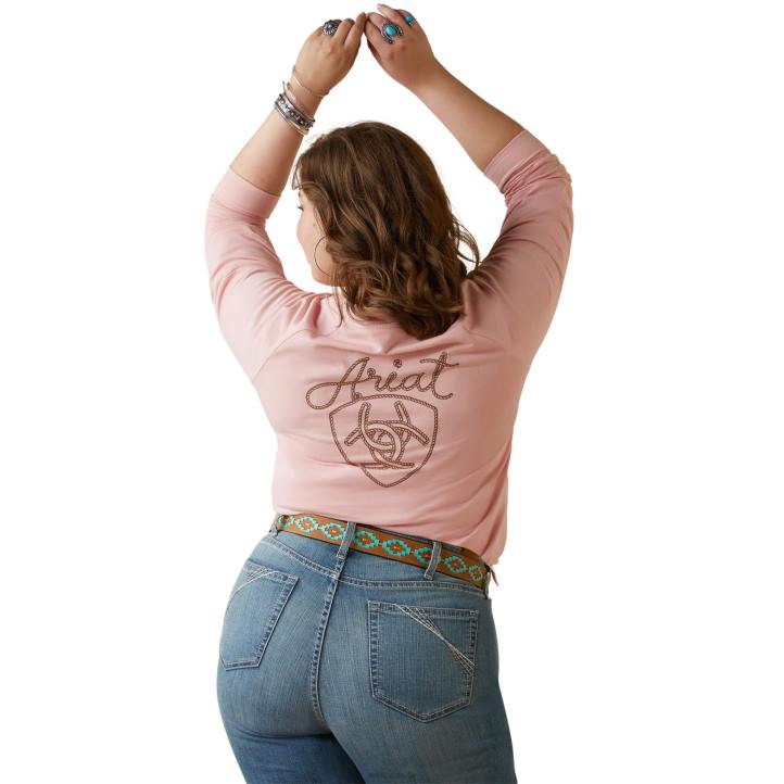 camiseta con escudo ropey Ariat mujer rubor coralino tapas 044J2827